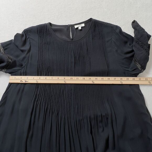 Aritzia Wilfred Sonore Babydoll Dress Sz L Black Pintuck Pleat Short  Sleeve - Picture 13 of 15